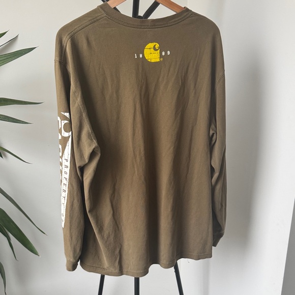 CARHARTT Vintage Olive Long Sleeve Tee | Side Arm Logo | Large - Picture 6 of 9
